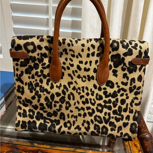 Ralph Lauren Leopard Print Canvas Tote Bag with Brown Accents - Picture 5 of 13